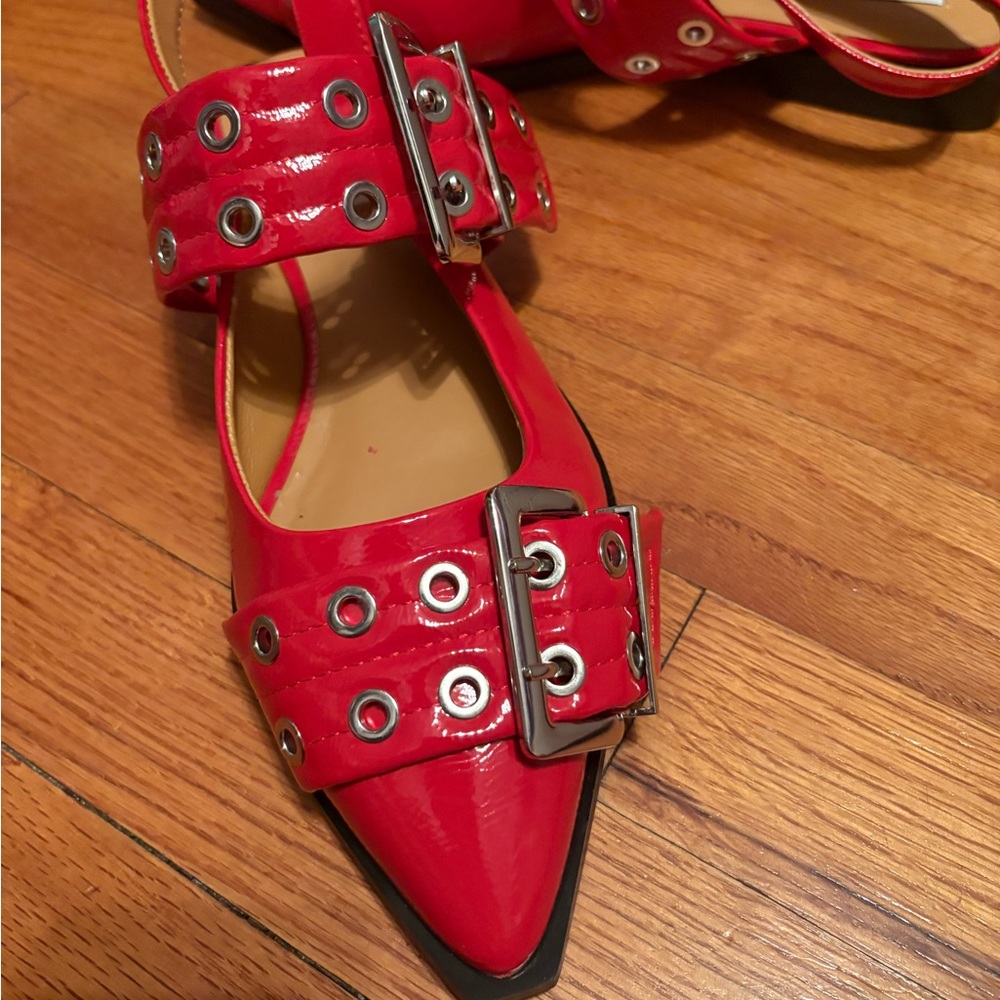 Steve Madden Red Patent Buckle Flats